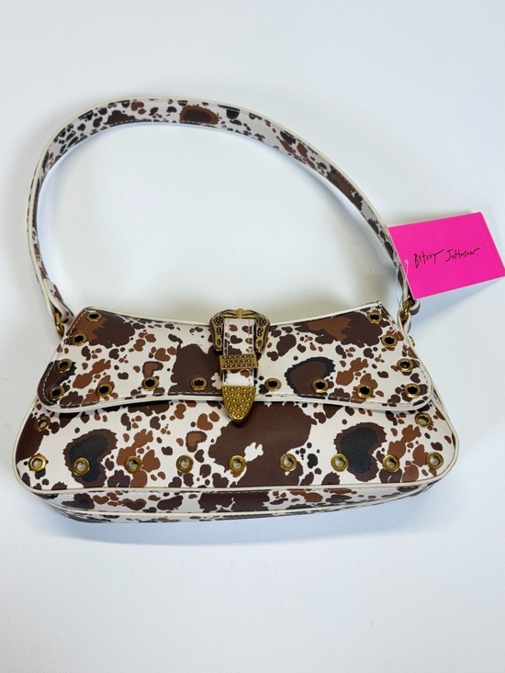 NWT Betsey Johnson Cow Print Studded Shoulder Bag Western Y2K Purse